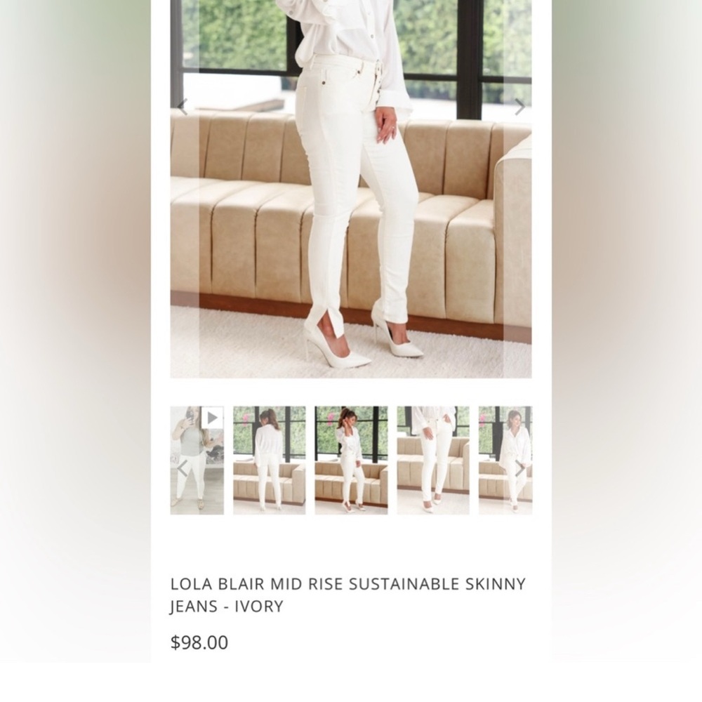 LOLA BLAIR MID RISE SUSTAINABLE SKINNY JEANS - IVORY- size 16- Worn once/ washed